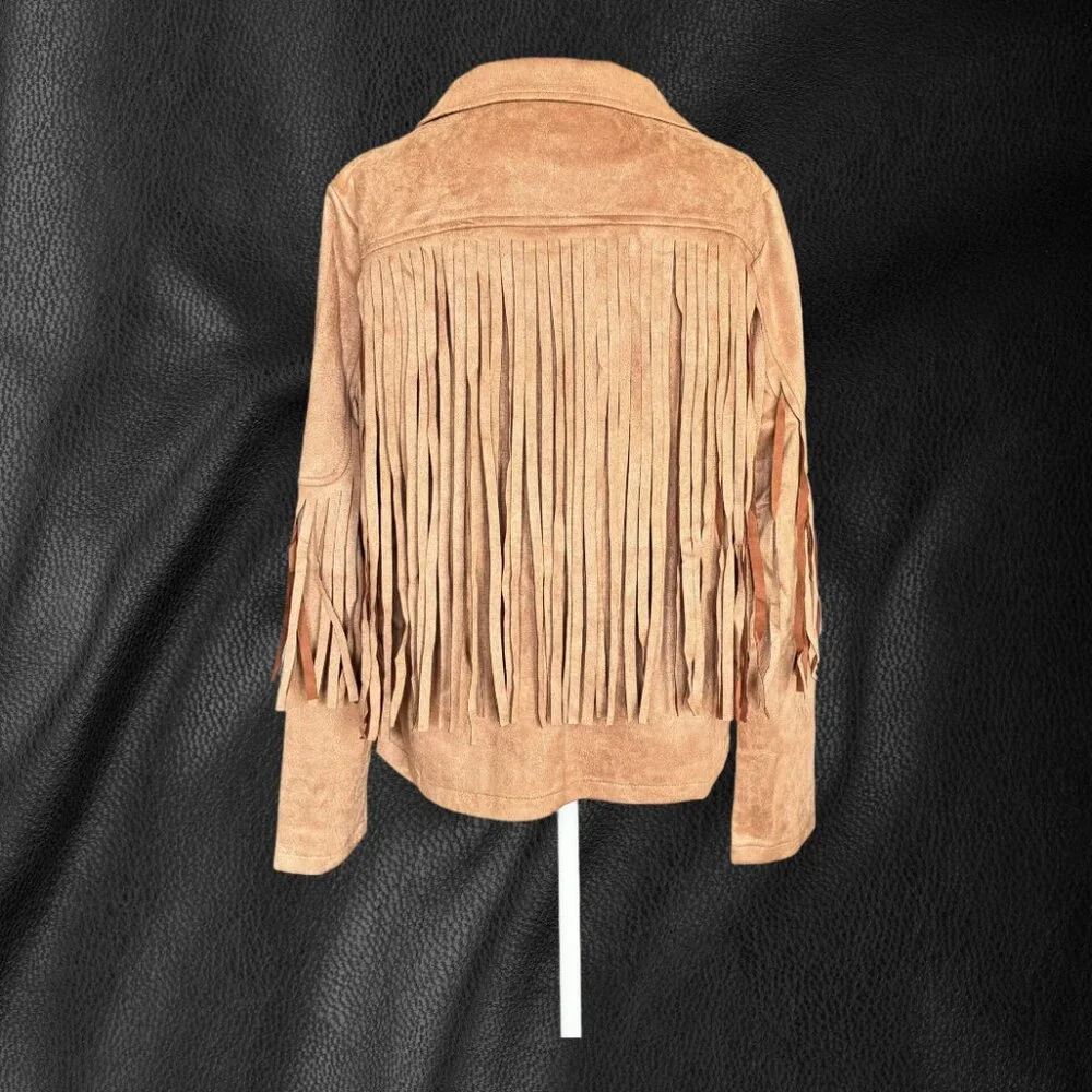 *NEW* Faux Suede Jacket Women Western Fringe Boho Coastal Cowgirl Rodeo - Picture 3 of 7